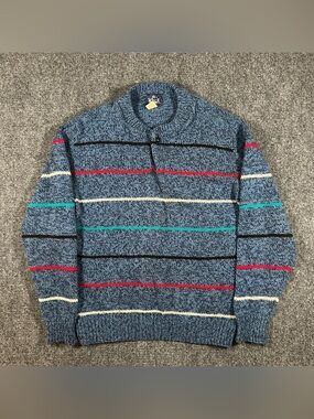 VINTAGE Woolrich Sweater Mens Large Wool Blend Striped Henley Grandpa Pullover